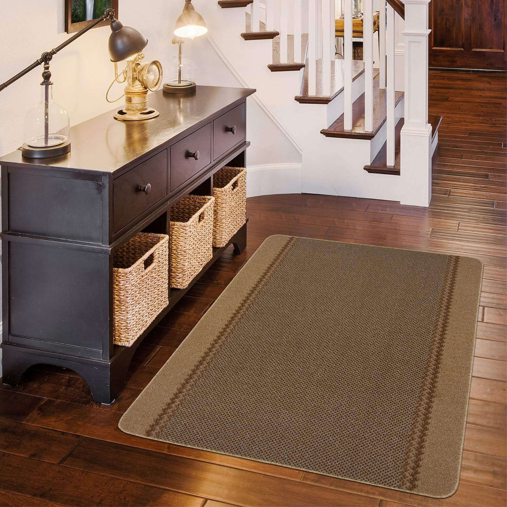 Washable Bordered Beige Modern Rug