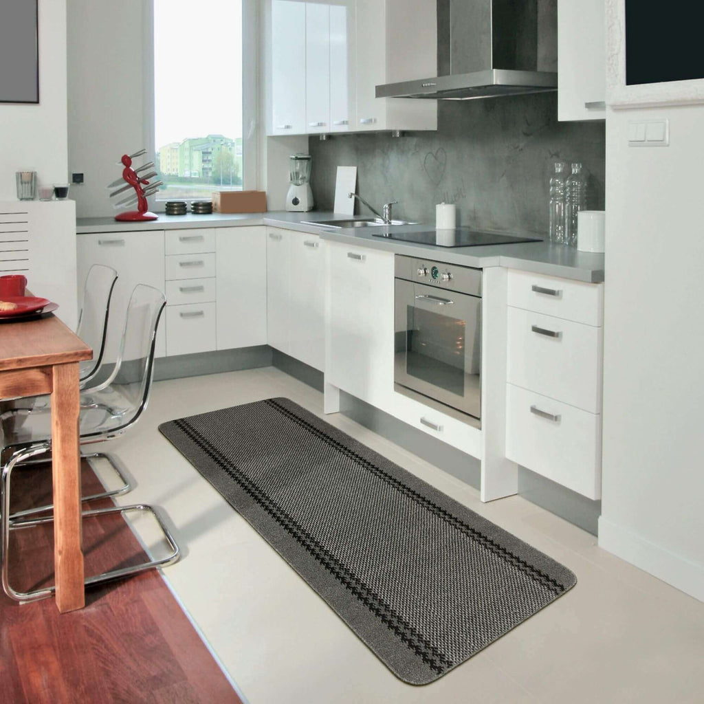 Washable Bordered Dark Grey Rug