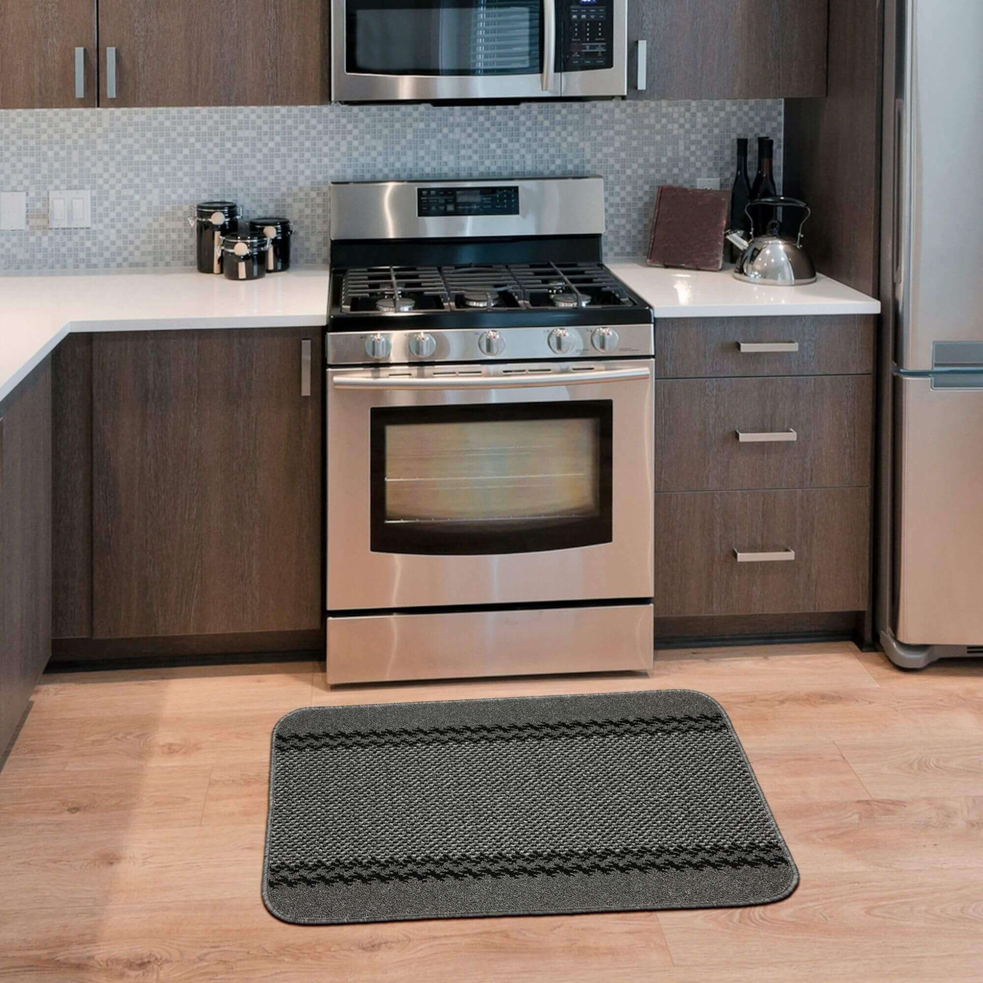 Washable Bordered Dark Grey Rug