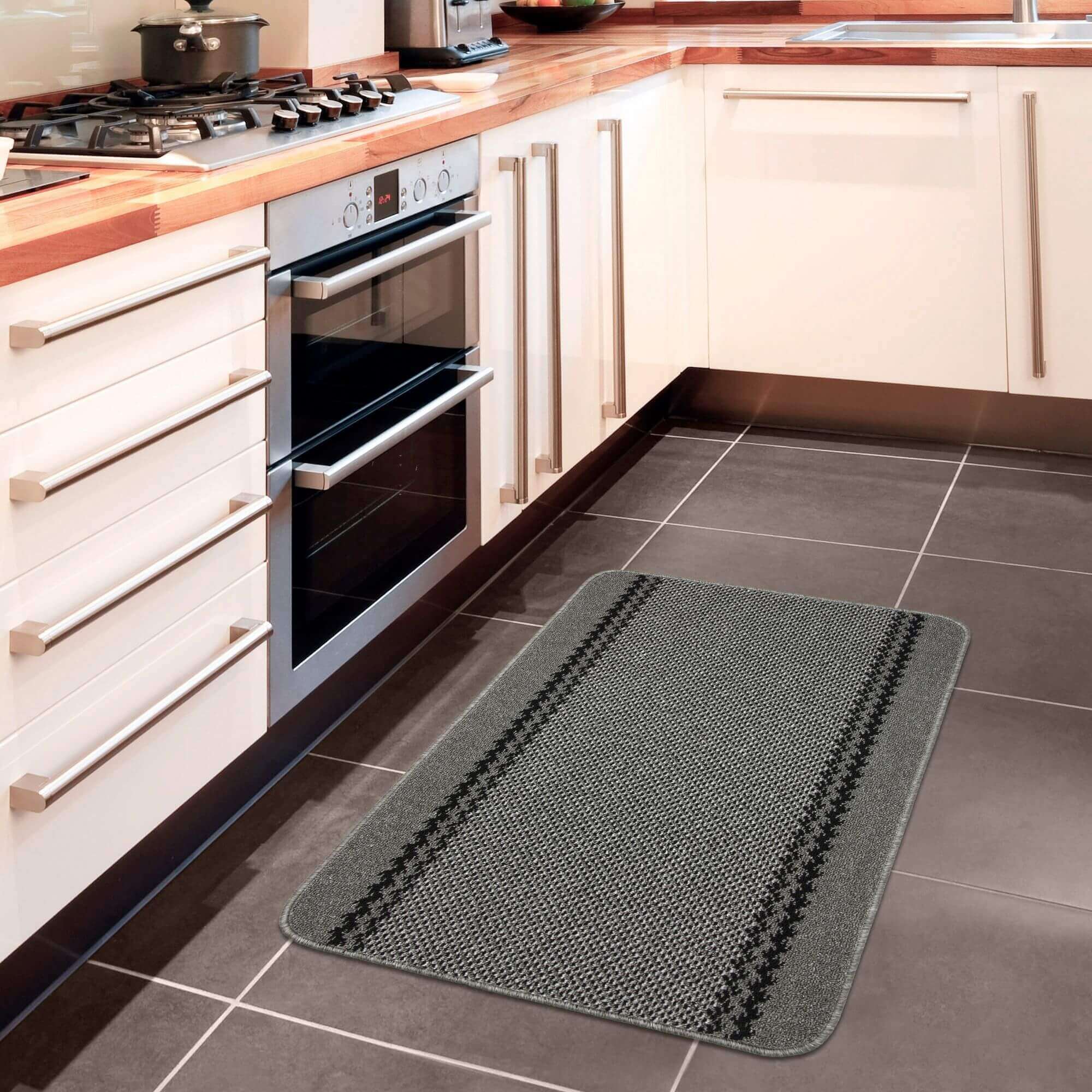 Washable Bordered Dark Grey Rug