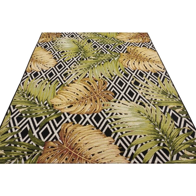 Indoor-Outdoor Leaves Polyester Natural Modern Rug