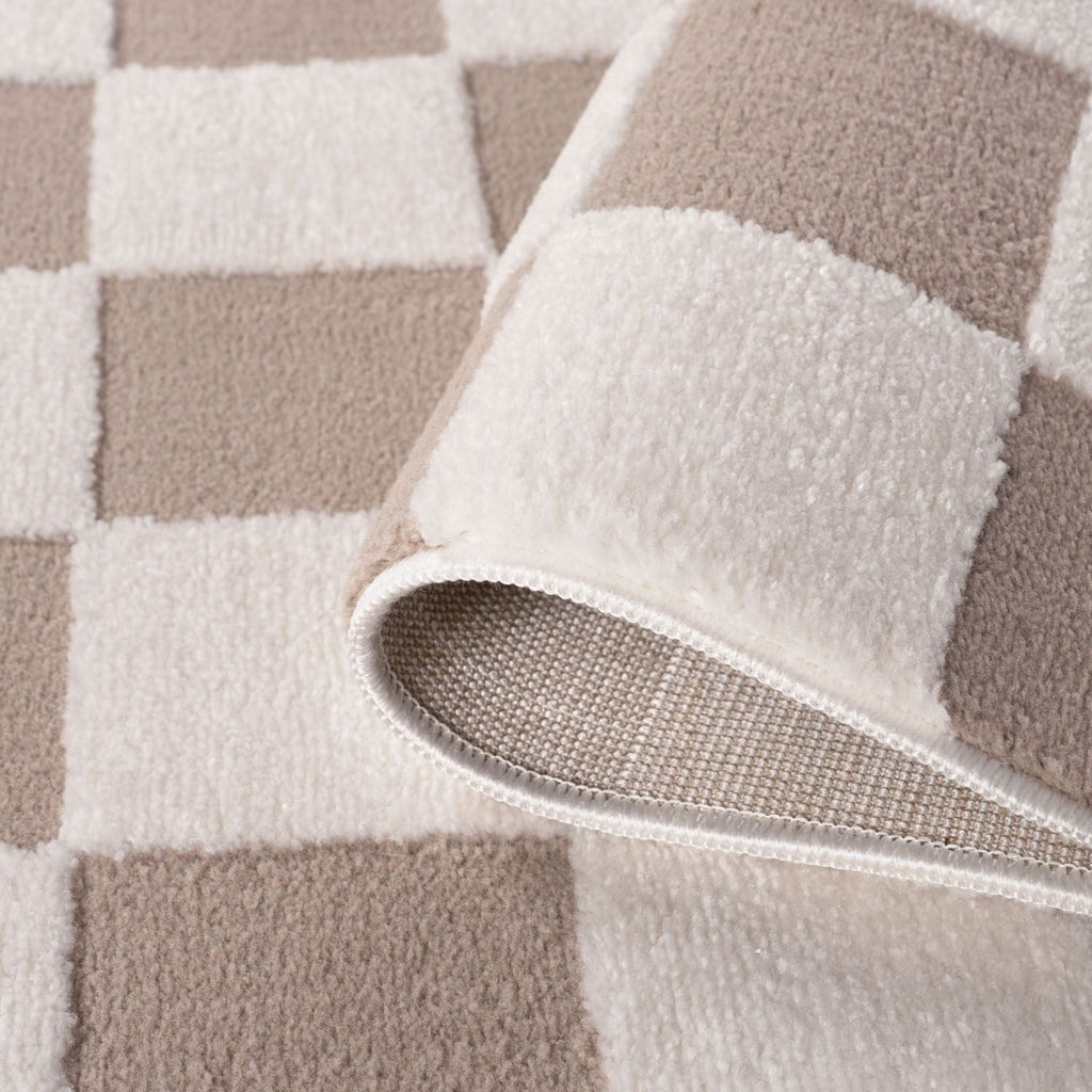 Loft Checkerboard Beige Cream Contemporary Rug