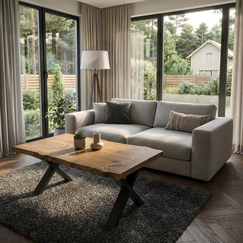 RITA Live / Waney Edge Coffee Table With Metal X Legs