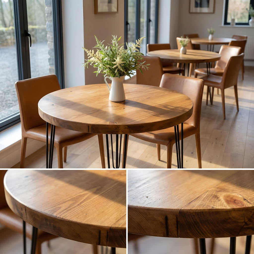Round Solid Wood Tables With Hairpin Legs For Cafes and Restaurants Hospitality (Bulk Order)