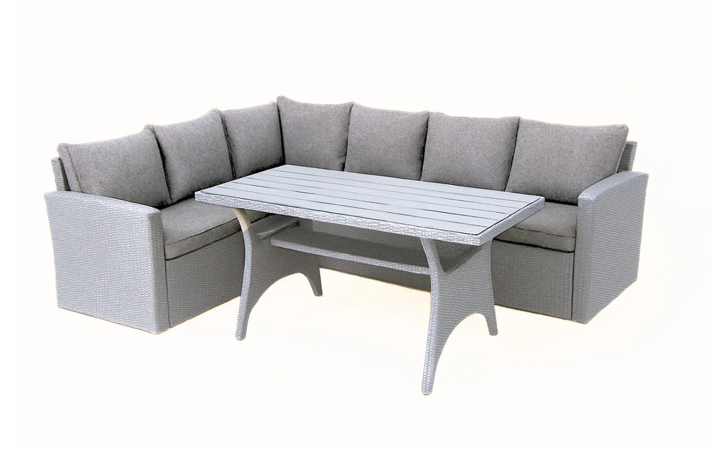 Stockholm 6 Seat Grey Rattan Corner Garden Dining & Lounge Set