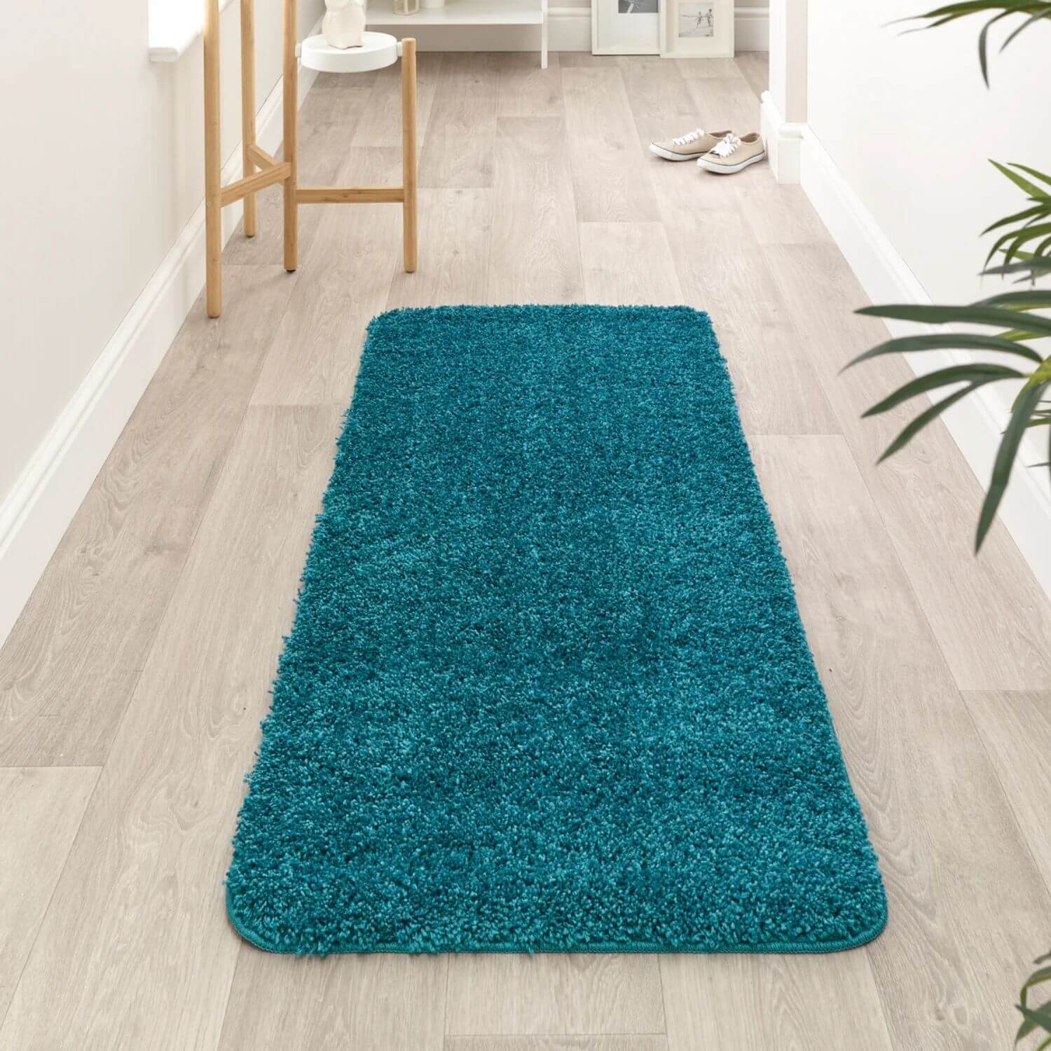 Washable Teal Shaggy Contemporary Rug