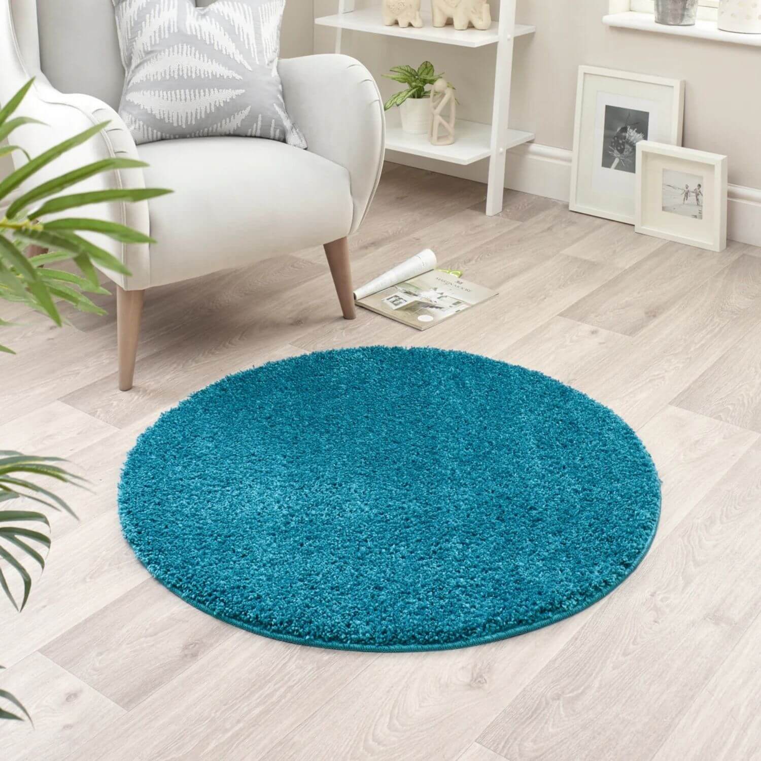 Washable Teal Shaggy Contemporary Rug