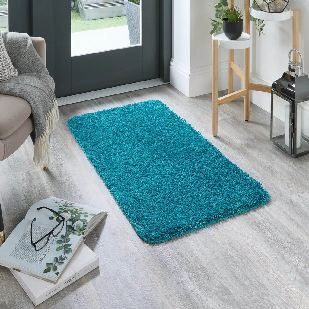 Washable Teal Shaggy Contemporary Rug