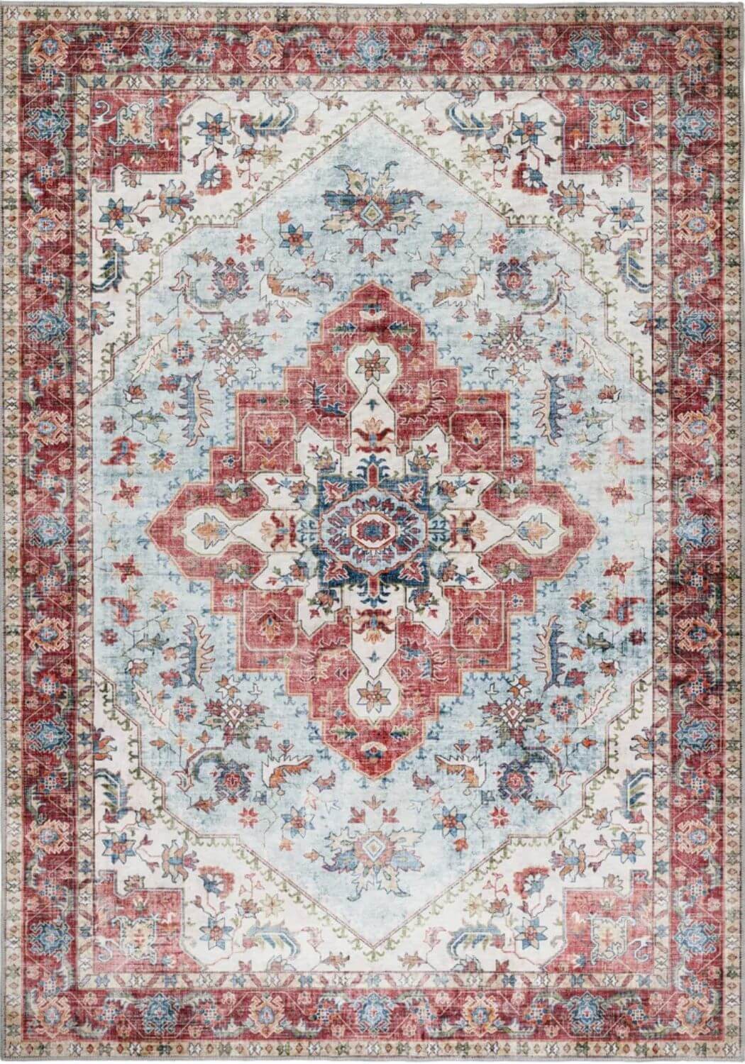 Washable Rug Eterna Red Cotton Natural Vintage