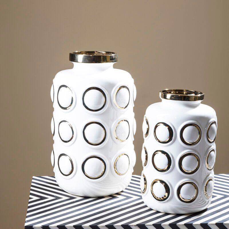 Curva Large White & Gold Ceramic Vase