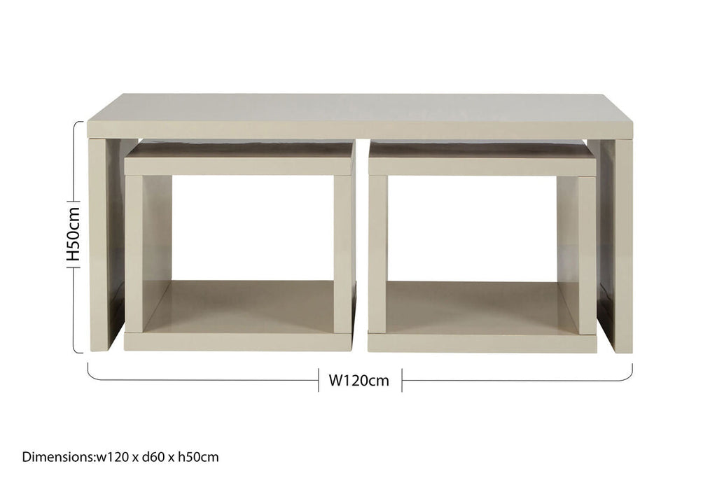 Grey Wood Coffee Table With 2 Under Tables, Madrid