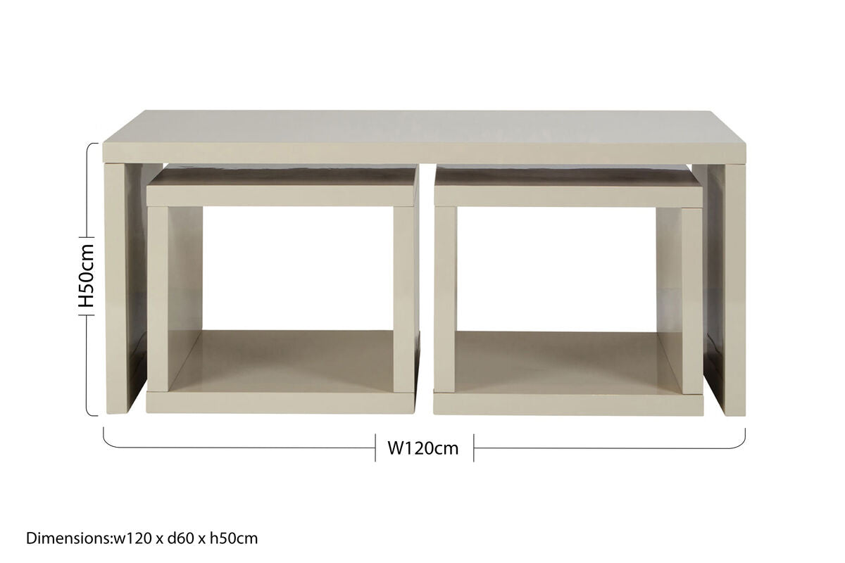 Grey Wood Coffee Table With 2 Under Tables, Madrid