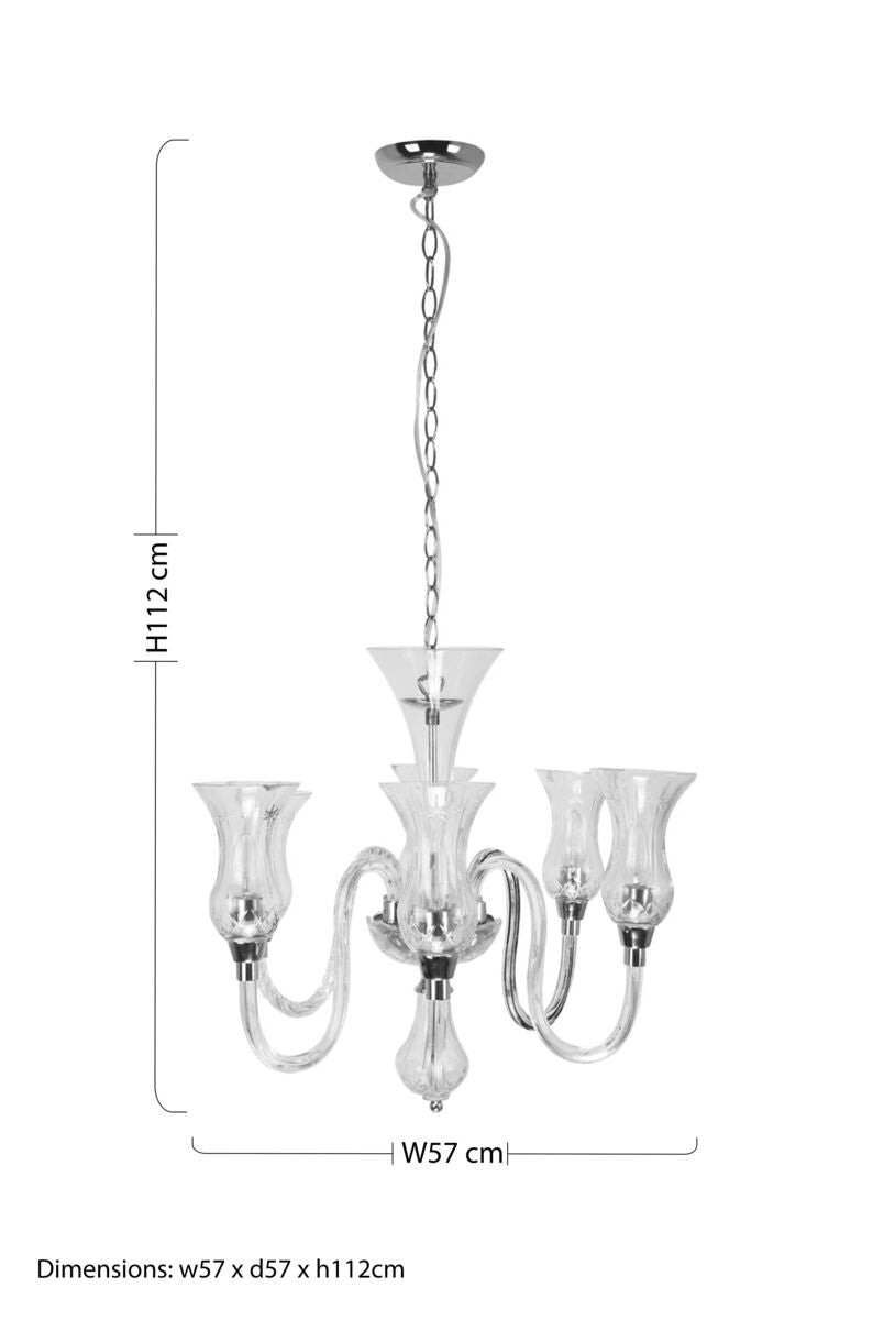 Abelia Glass & Chrome 6 Arm Chandelier