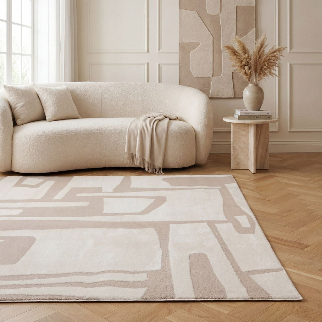 Loft Abstract Beige Jute Cream Contemporary Rug