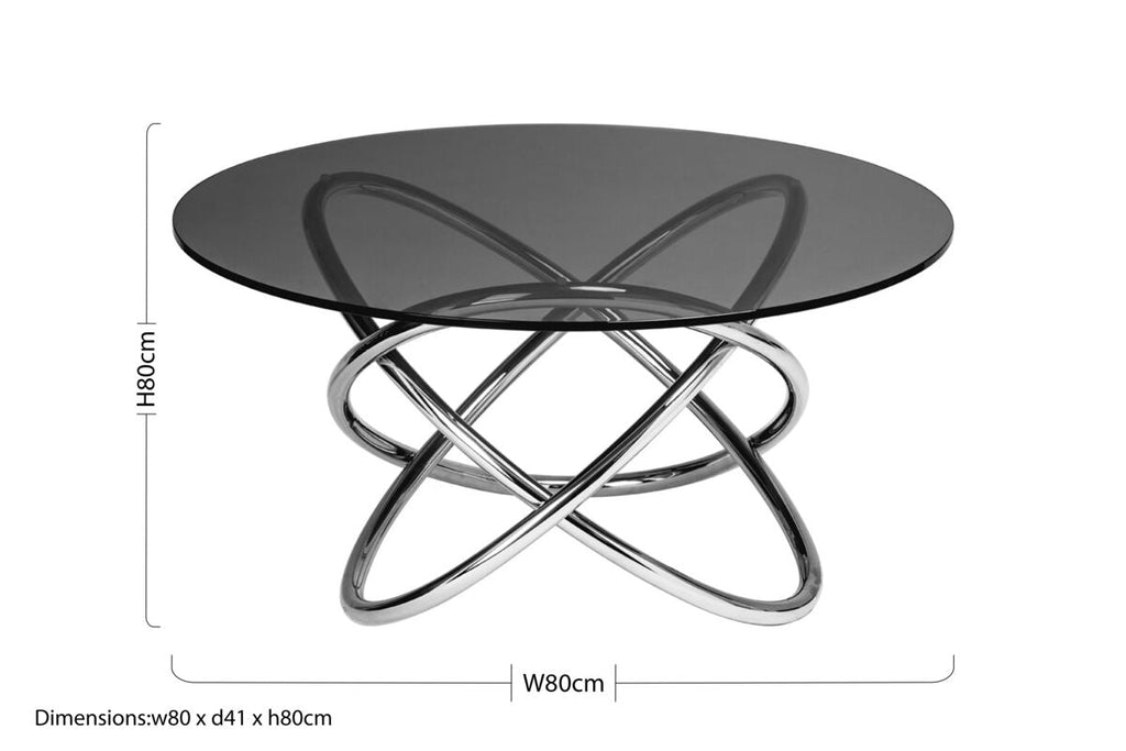 Smoked Glass Top & Silver Steel Frame Side Table, Cassy