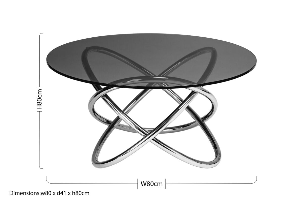 Smoked Glass Top & Silver Steel Frame Side Table, Cassy
