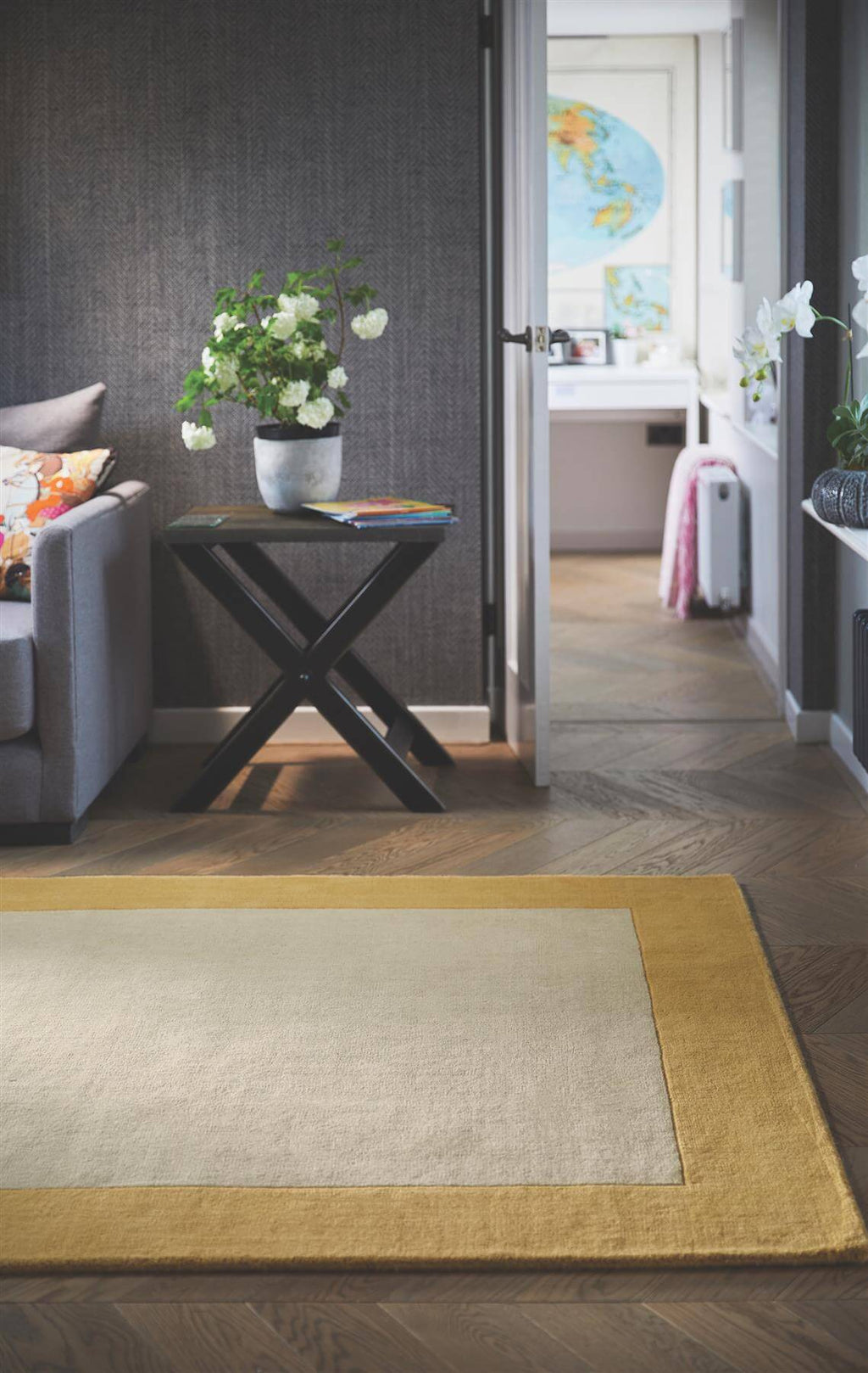 Bordered Yellow Wool Rug