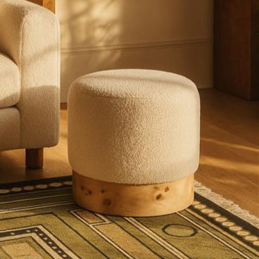 Mota Burl Wood & Cream Boucle Round Stool