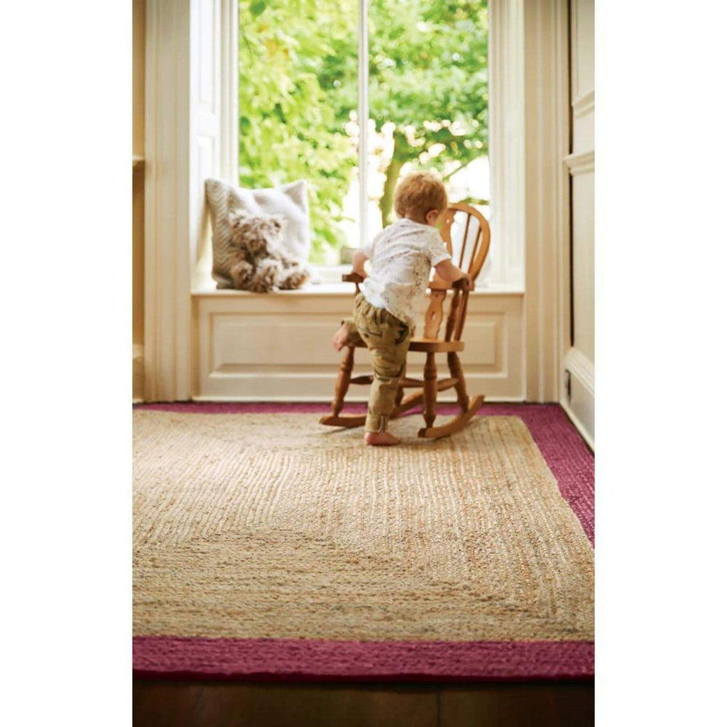 Bordered Raspberry Jute Natural Contemporary Rug