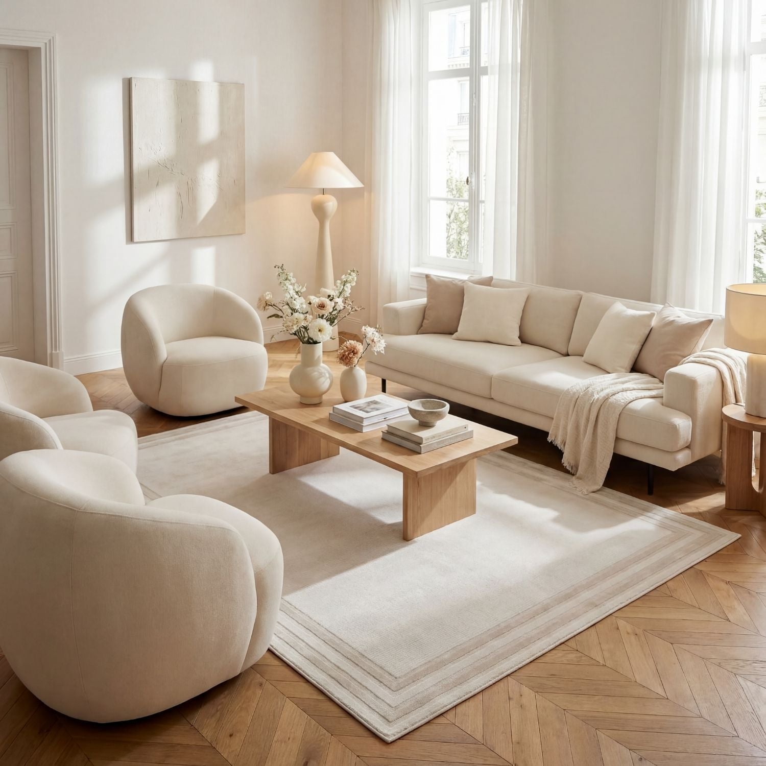 Carmel Cream-Beige Bordered Rug