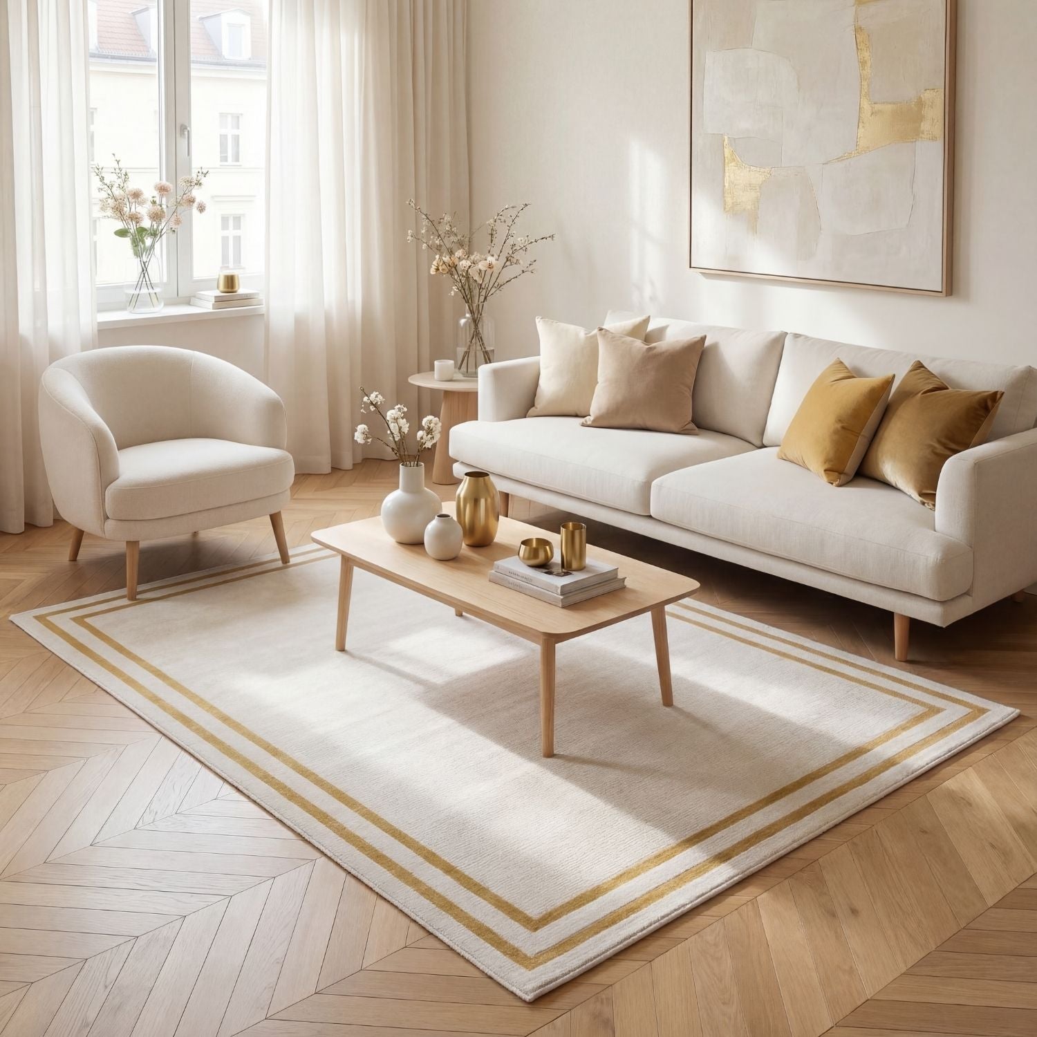 Carmel Cream-Gold Bordered Rug