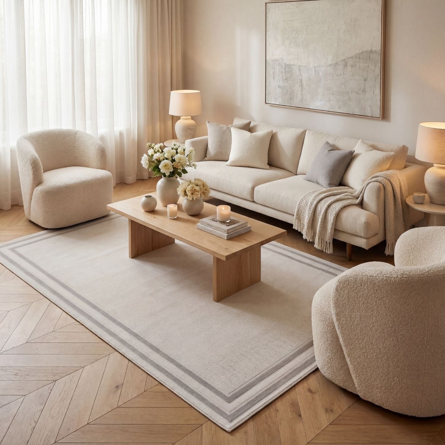 Carmel Cream-Grey Bordered Rug