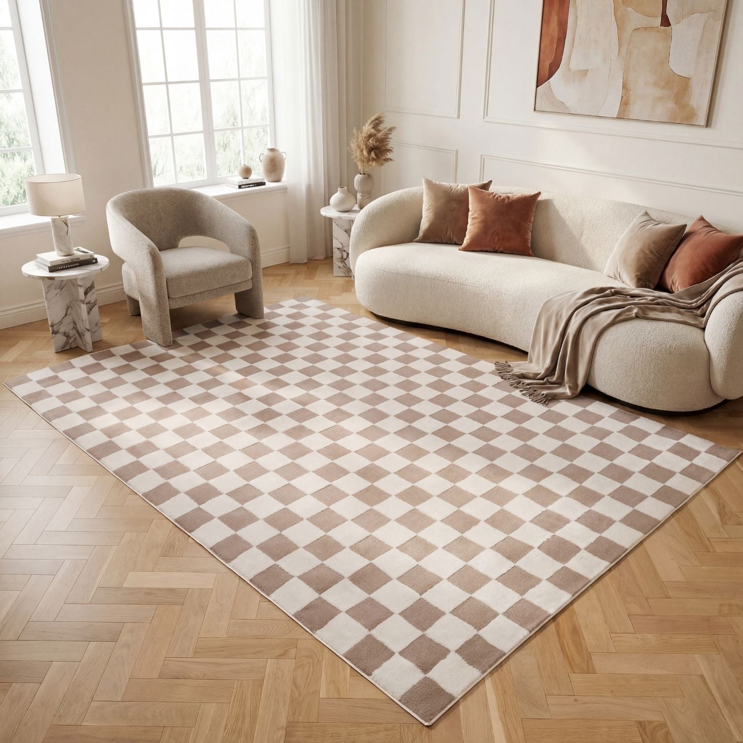 Loft Checkerboard Beige Cream Contemporary Rug