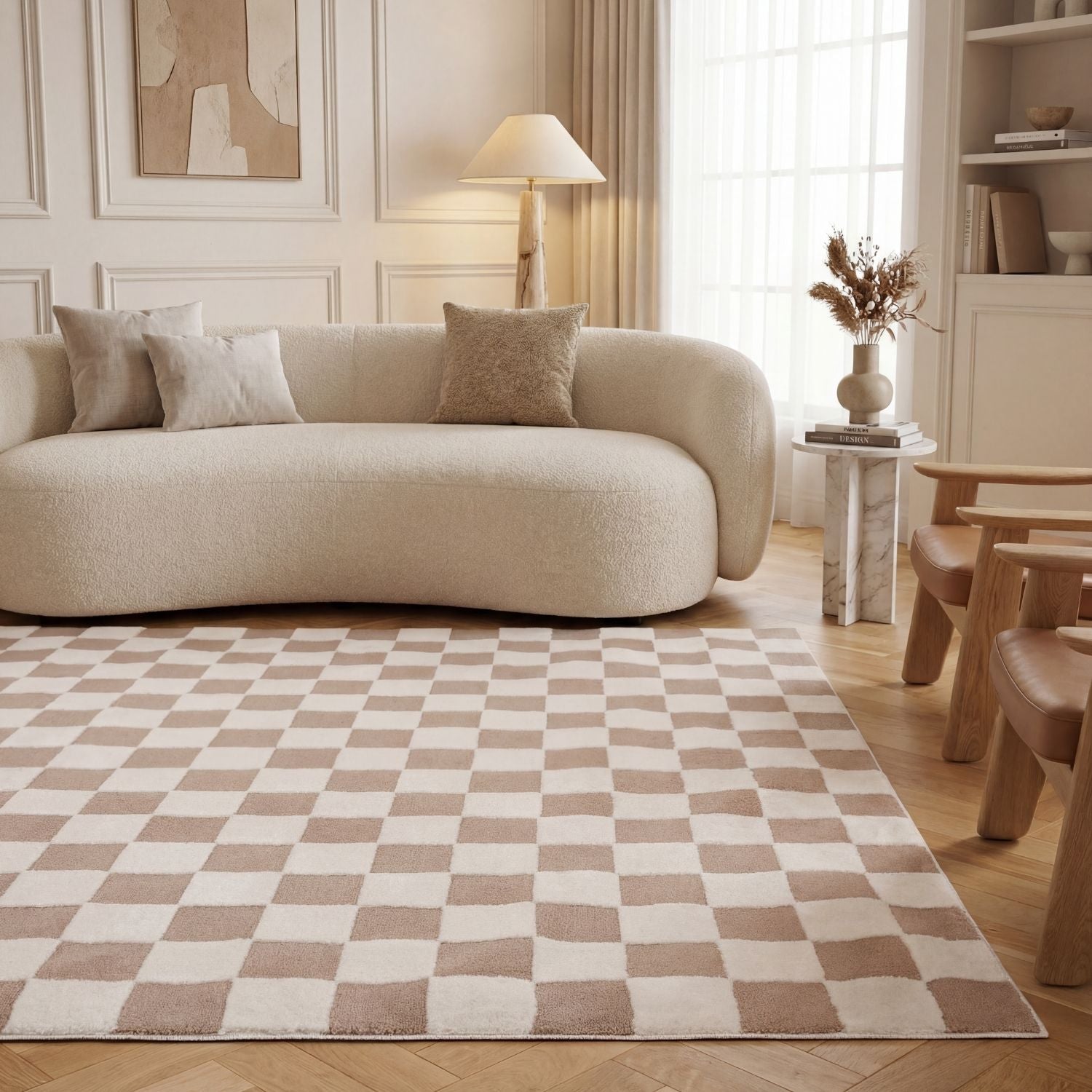 Loft Checkerboard Beige Cream Contemporary Rug