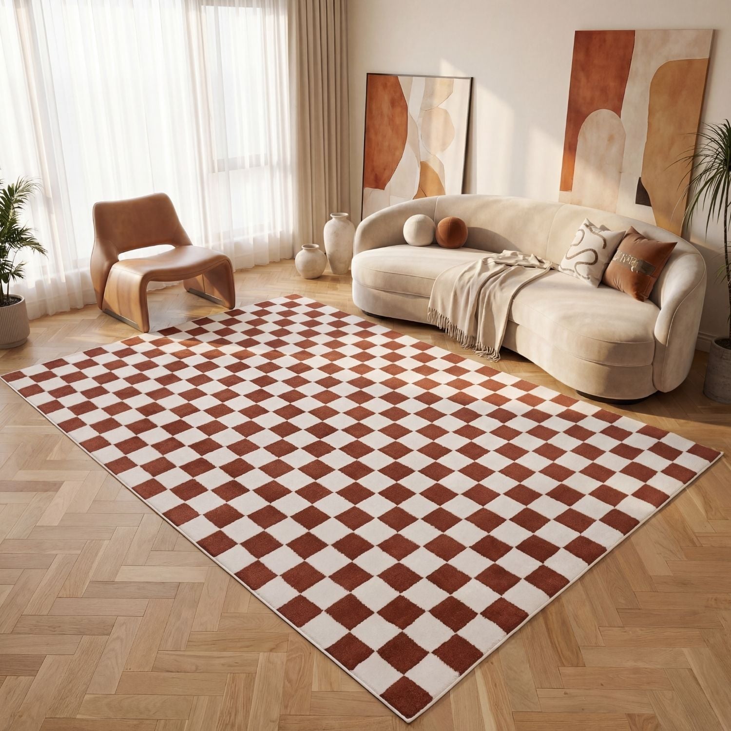Loft Checkerboard Terra Cream Contemporary Rug