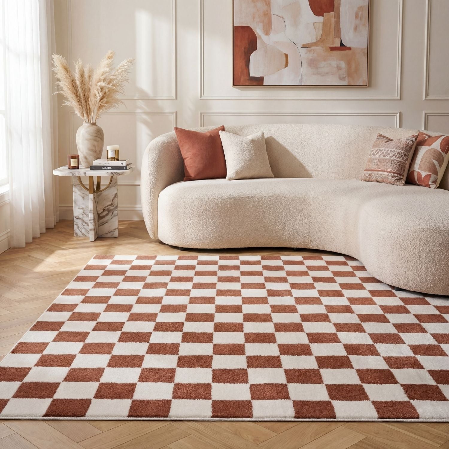 Loft Checkerboard Terra Cream Contemporary Rug