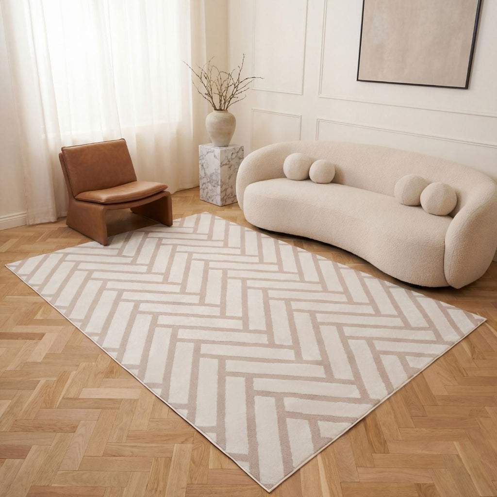 Loft Chevron Beige Cream Contemporary Rug