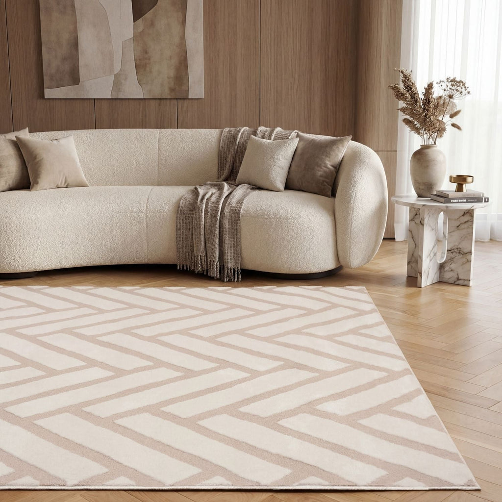 Loft Chevron Beige Cream Contemporary Rug