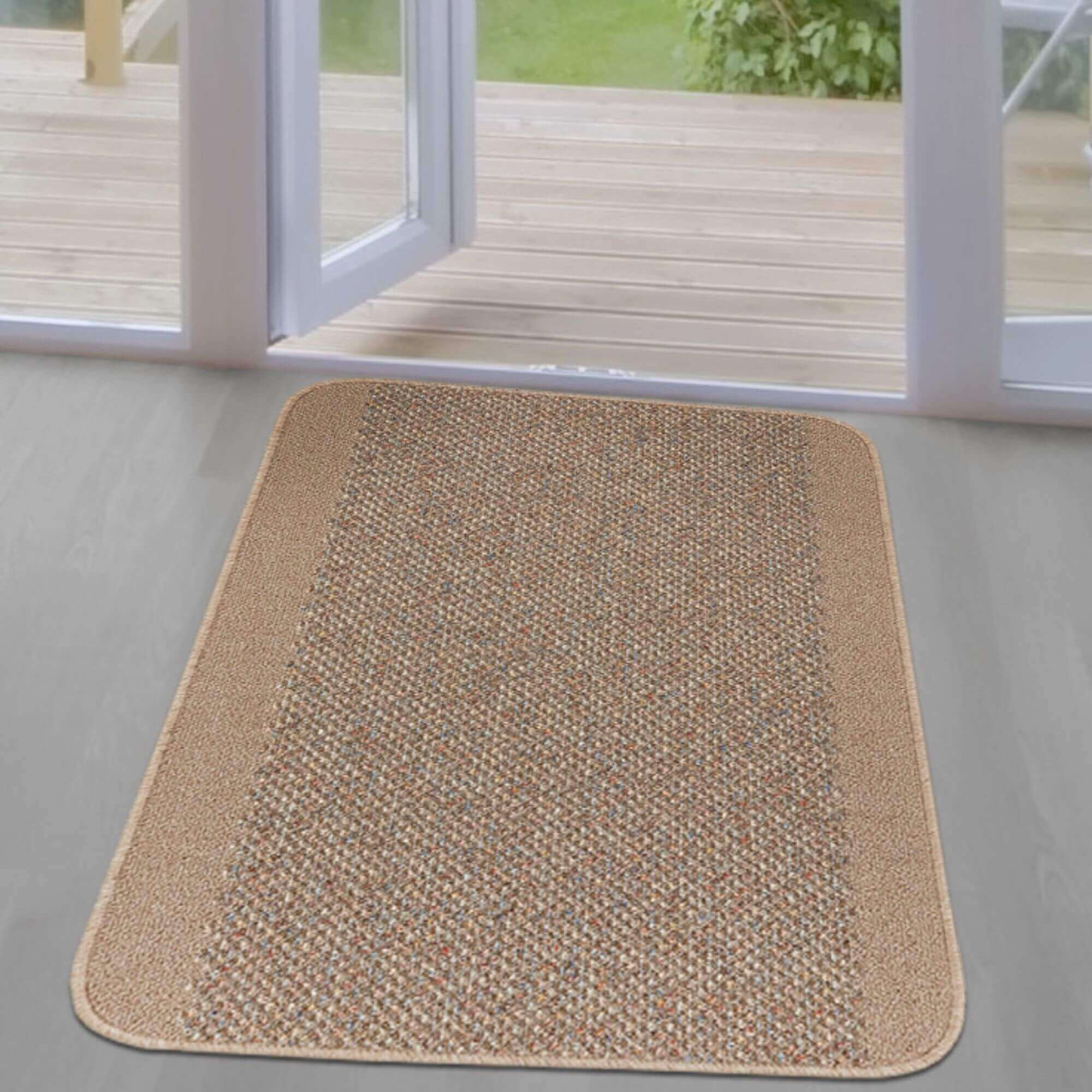 Washable Designer Bordered Beige Rug