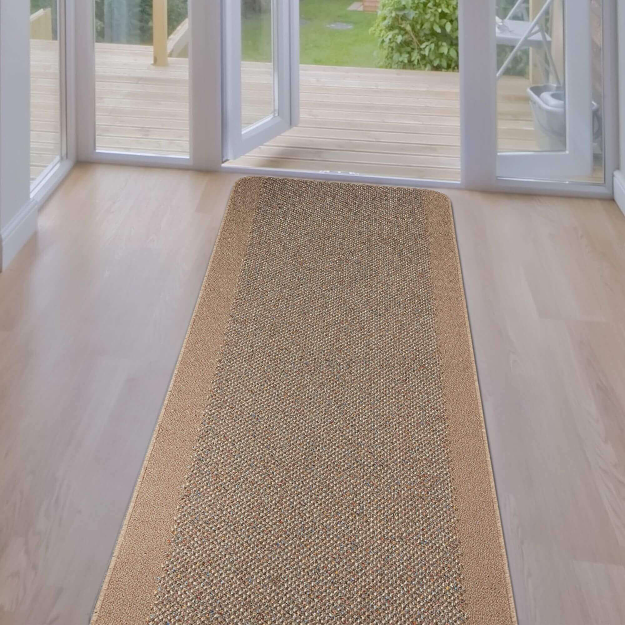 Washable Designer Bordered Beige Rug