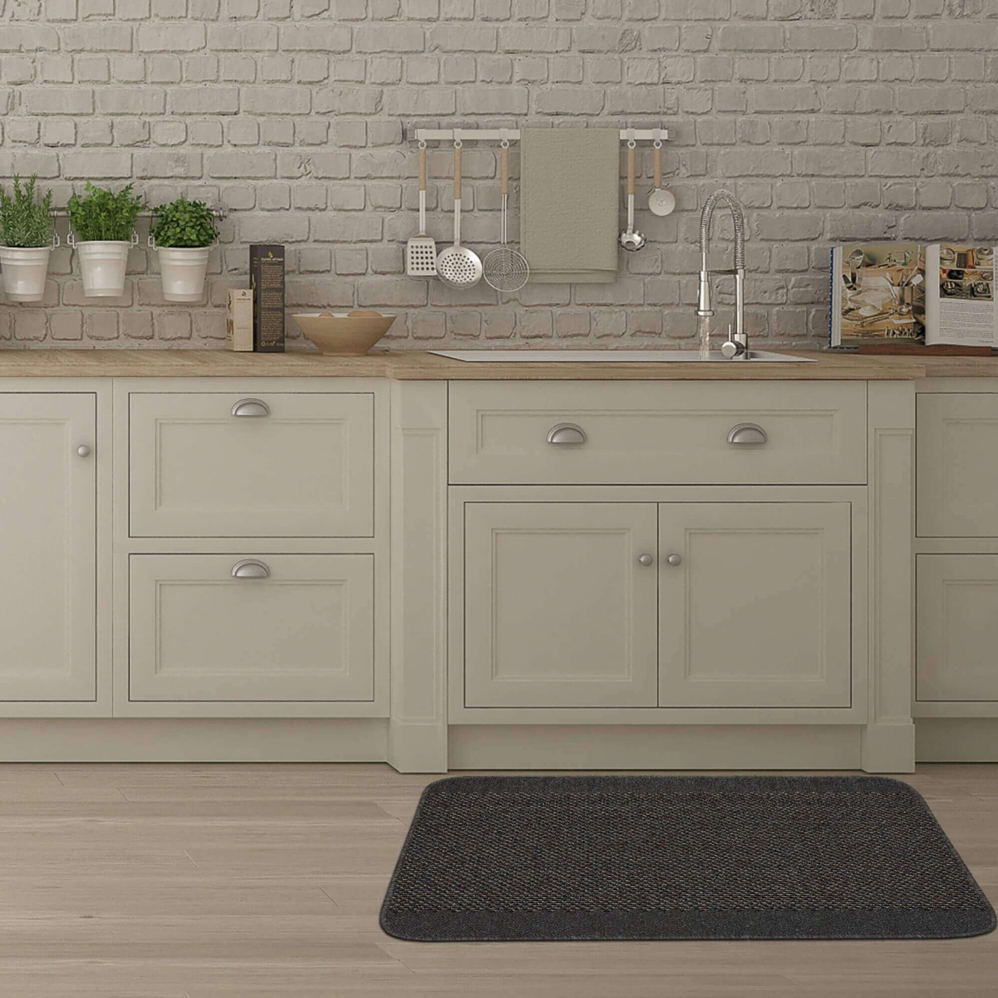 Washable Bordered Dark Grey Rug