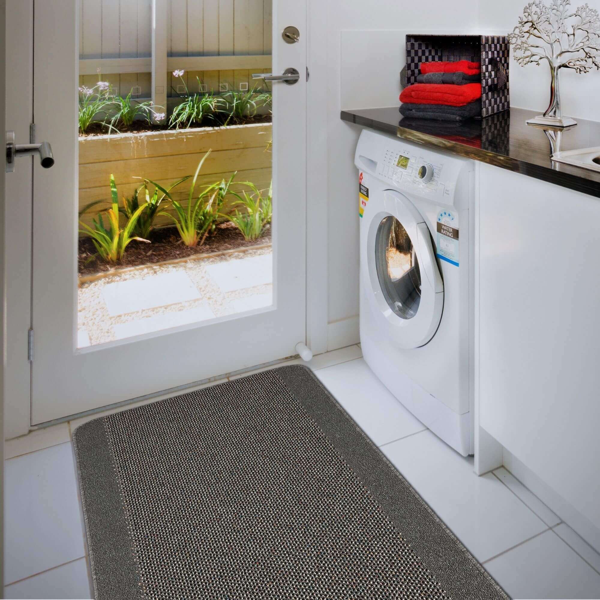 Washable Bordered Dark Grey Rug