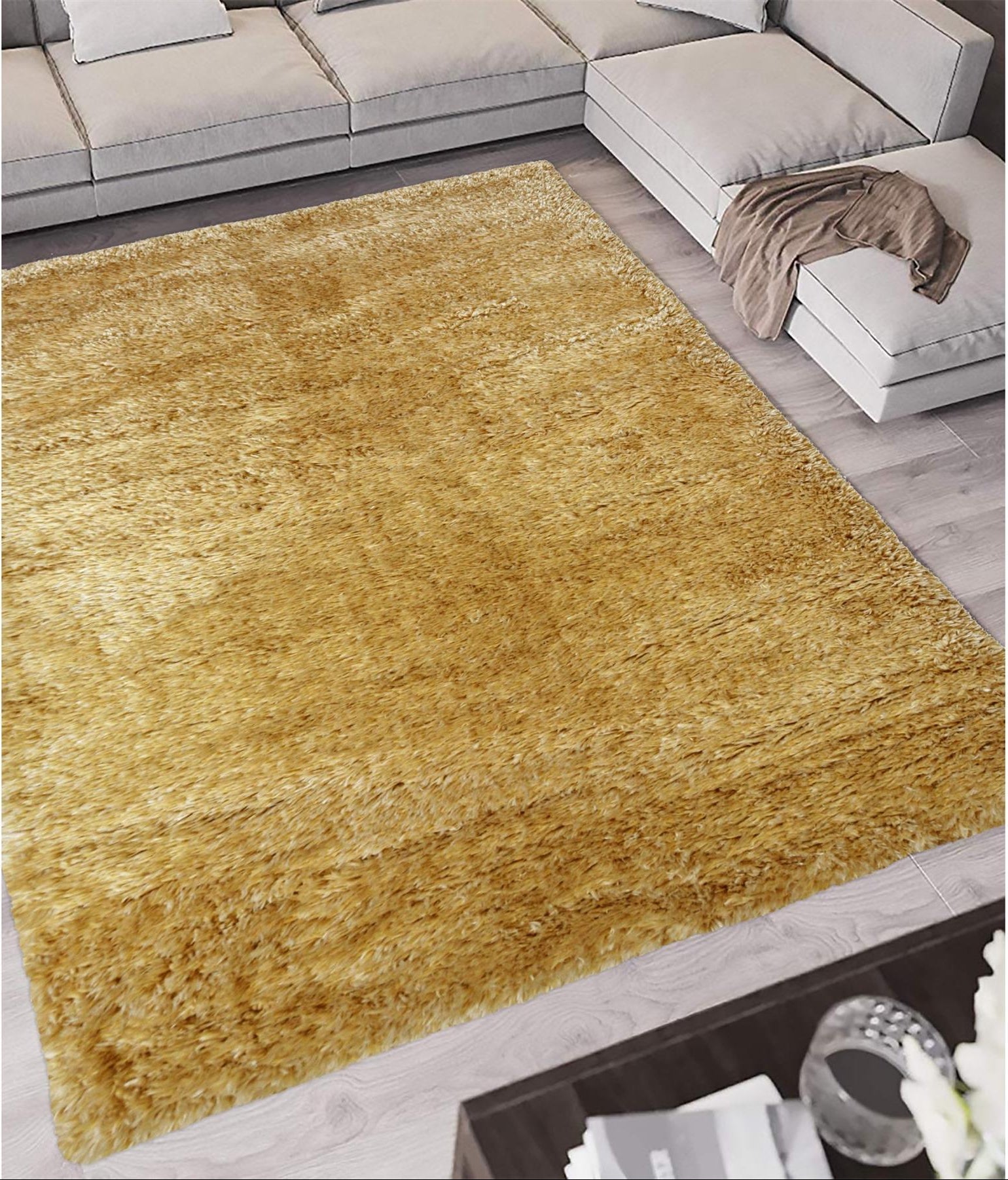 Lagom Ochre Shaggy Polyester Natural Rug
