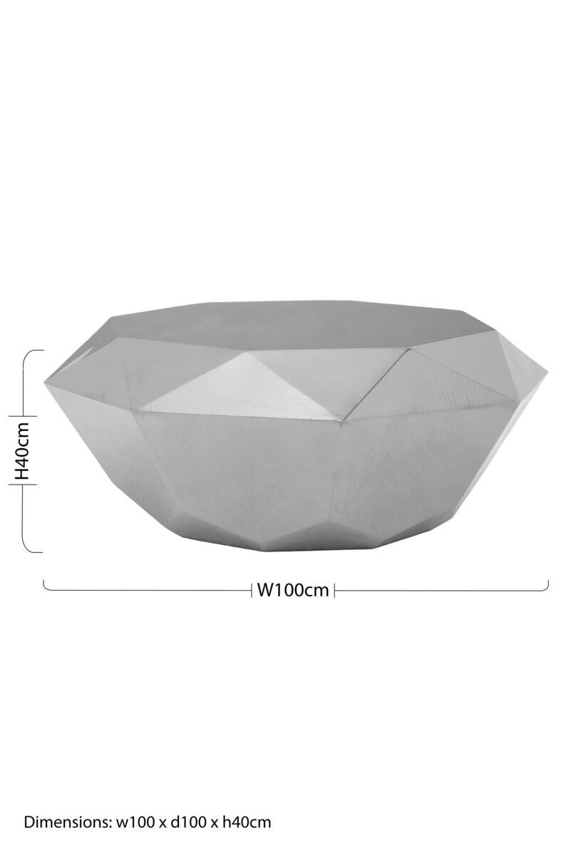 Silver Diamond Cut Stainless Steel Coffee Table With Hexagonal Tabletop, Allure