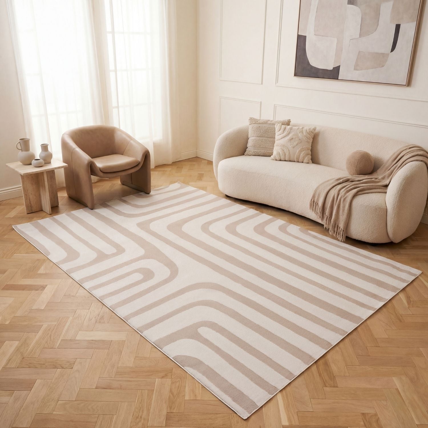 Loft Geometric Beige Polyester Modern Rug