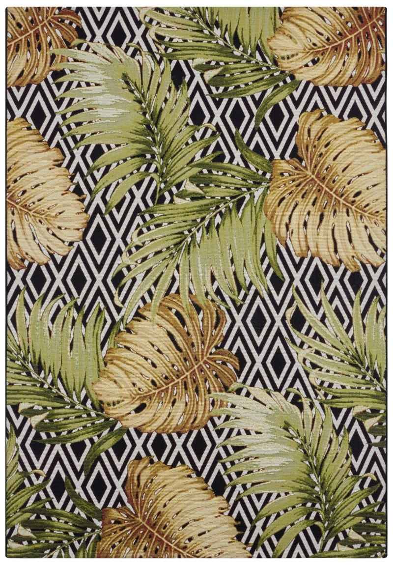 Indoor-Outdoor Leaves Polyester Natural Modern Rug