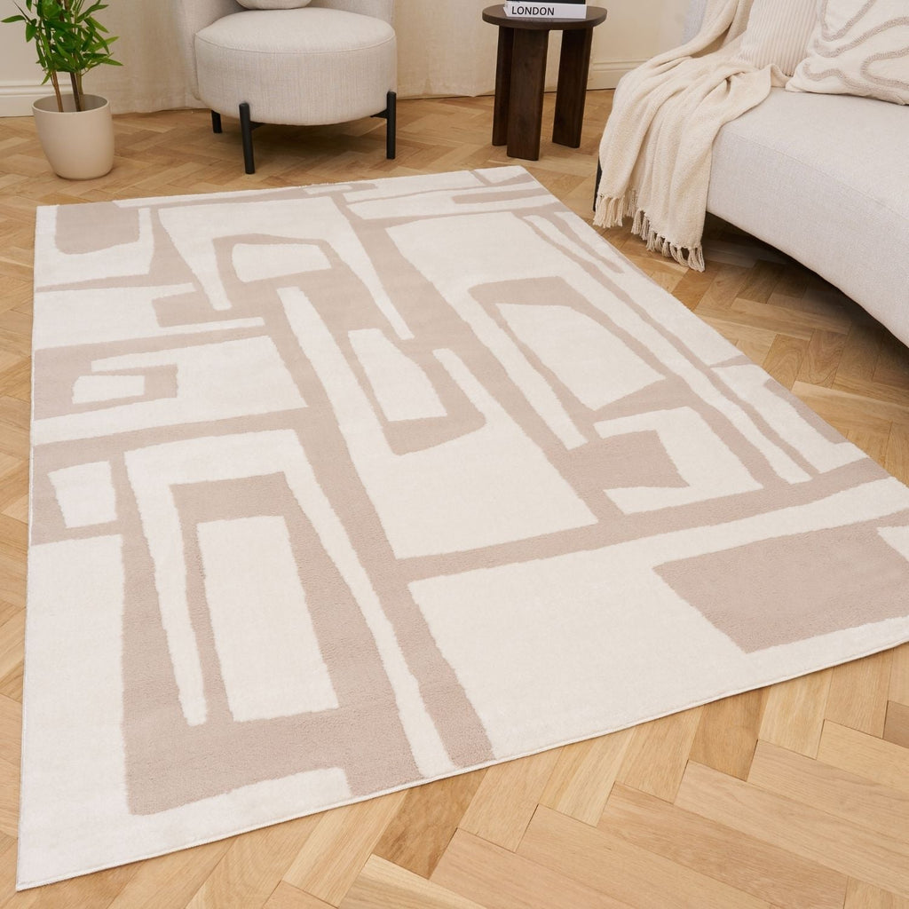 Loft Abstract Beige Jute Cream Contemporary Rug