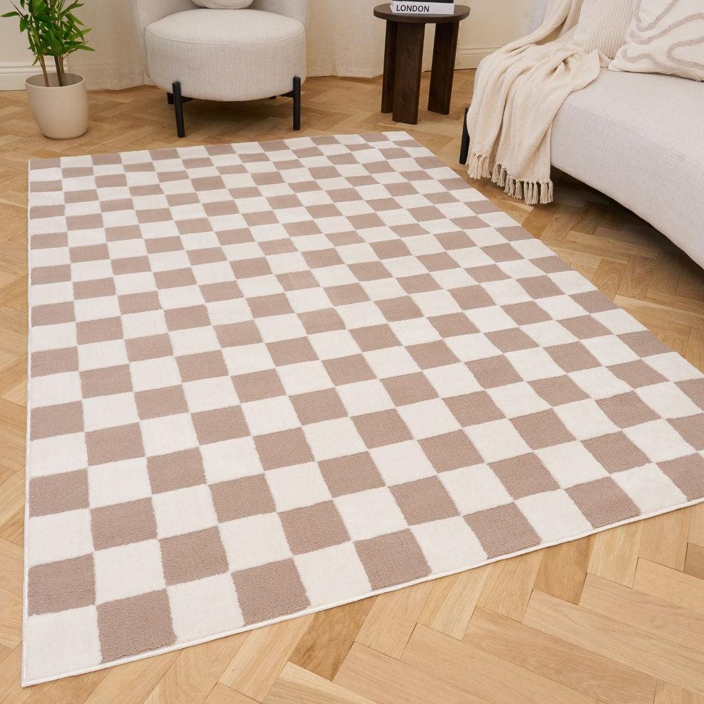 Loft Checkerboard Beige Cream Contemporary Rug