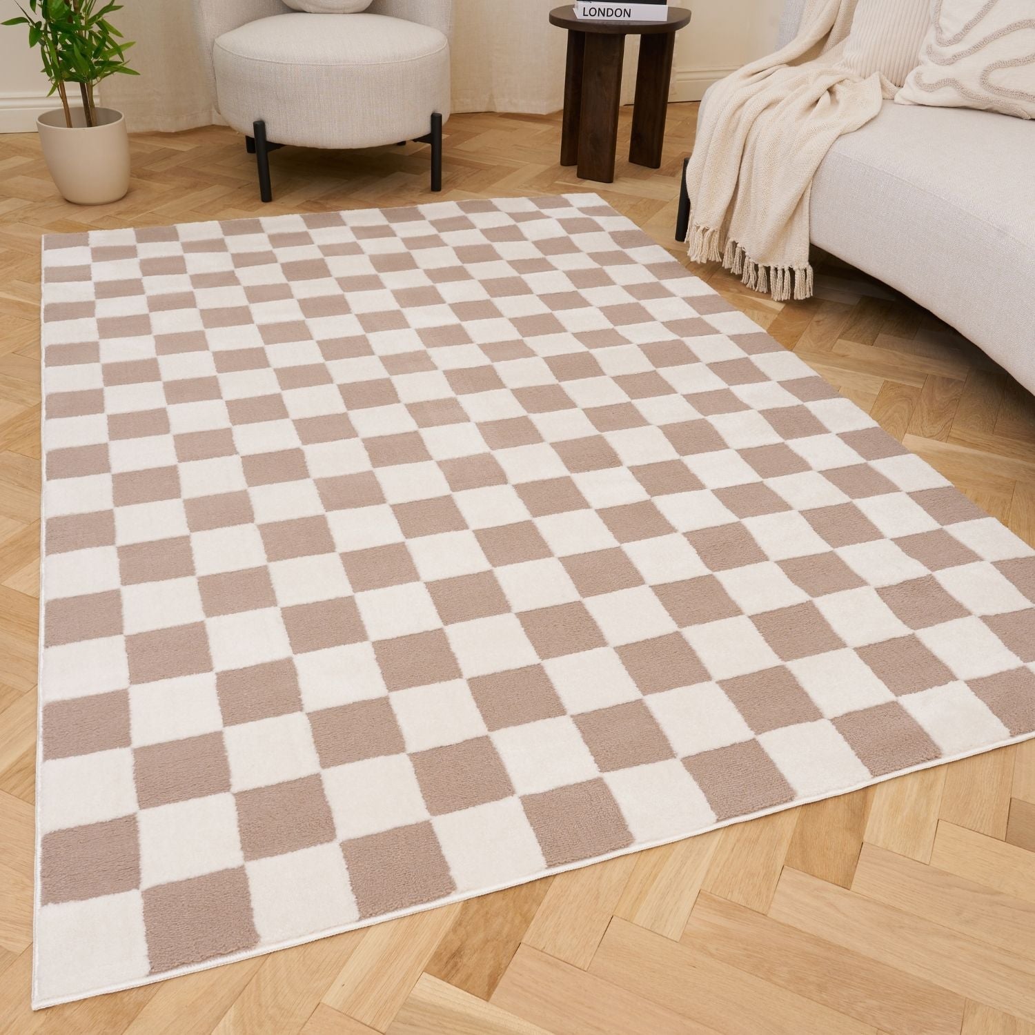 Loft Checkerboard Beige Cream Contemporary Rug