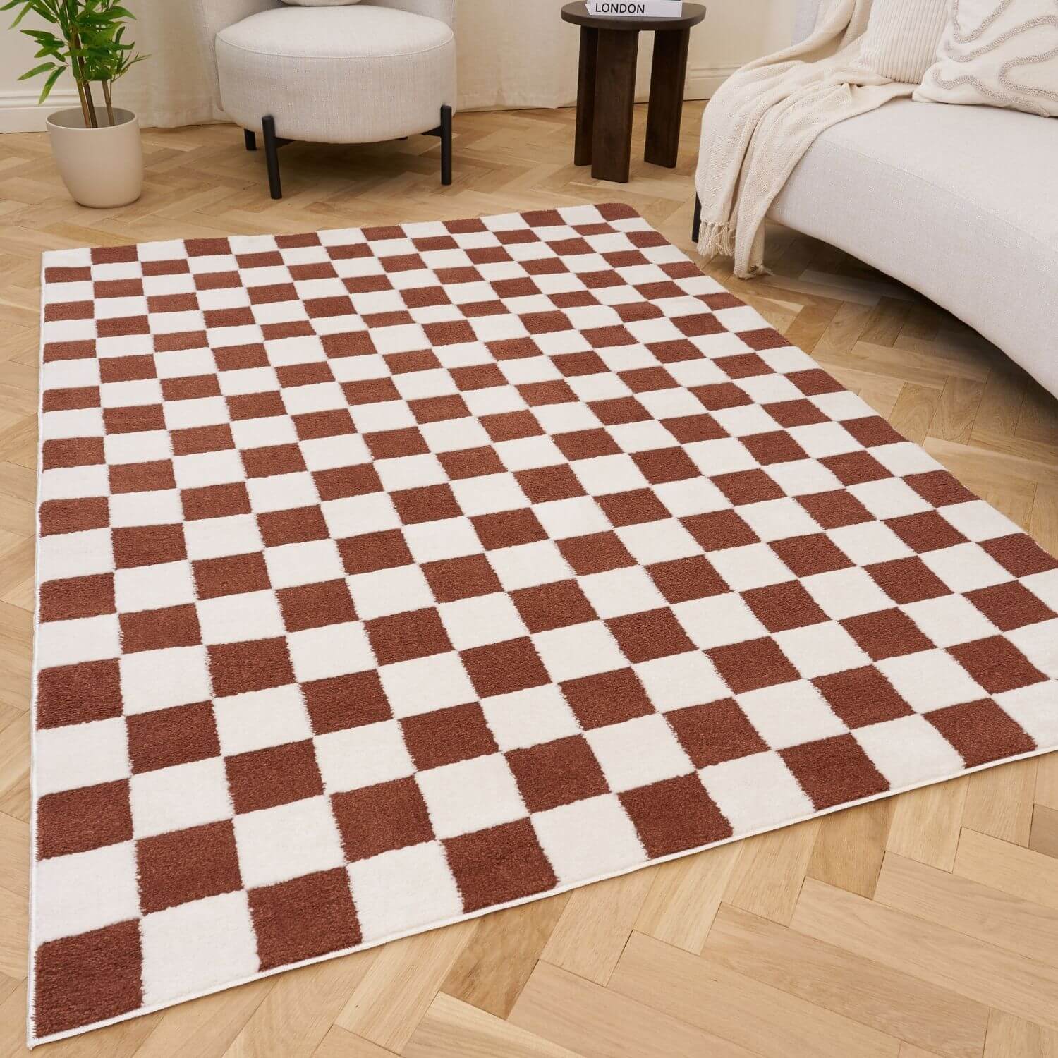 Loft Checkerboard Terra Cream Contemporary Rug
