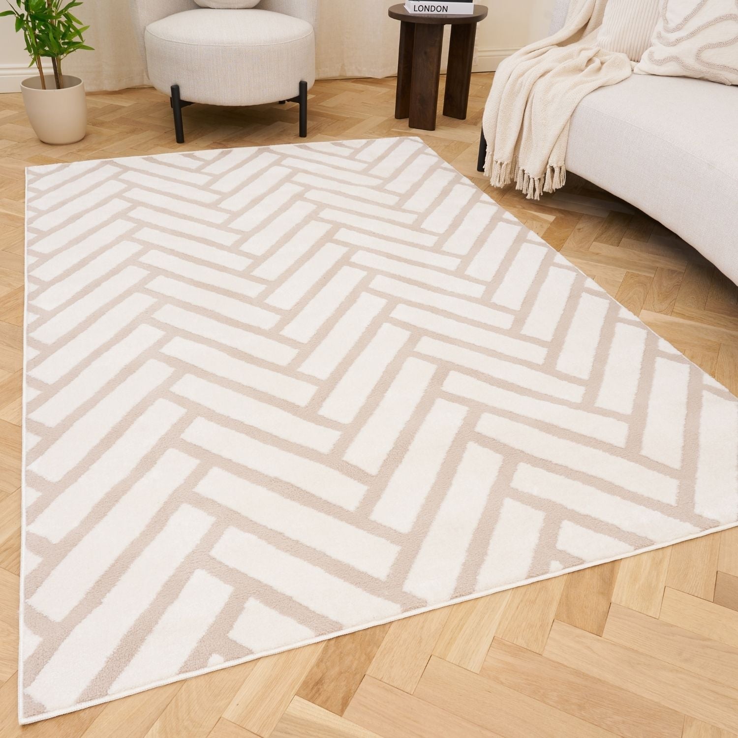 Loft Chevron Beige Cream Contemporary Rug