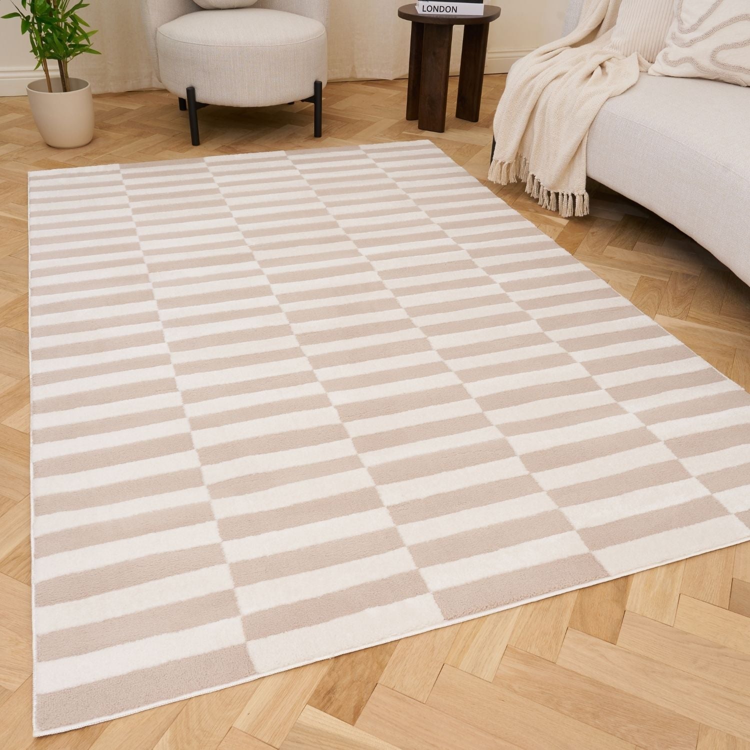 Loft Striped Beige Cream Modern Rug