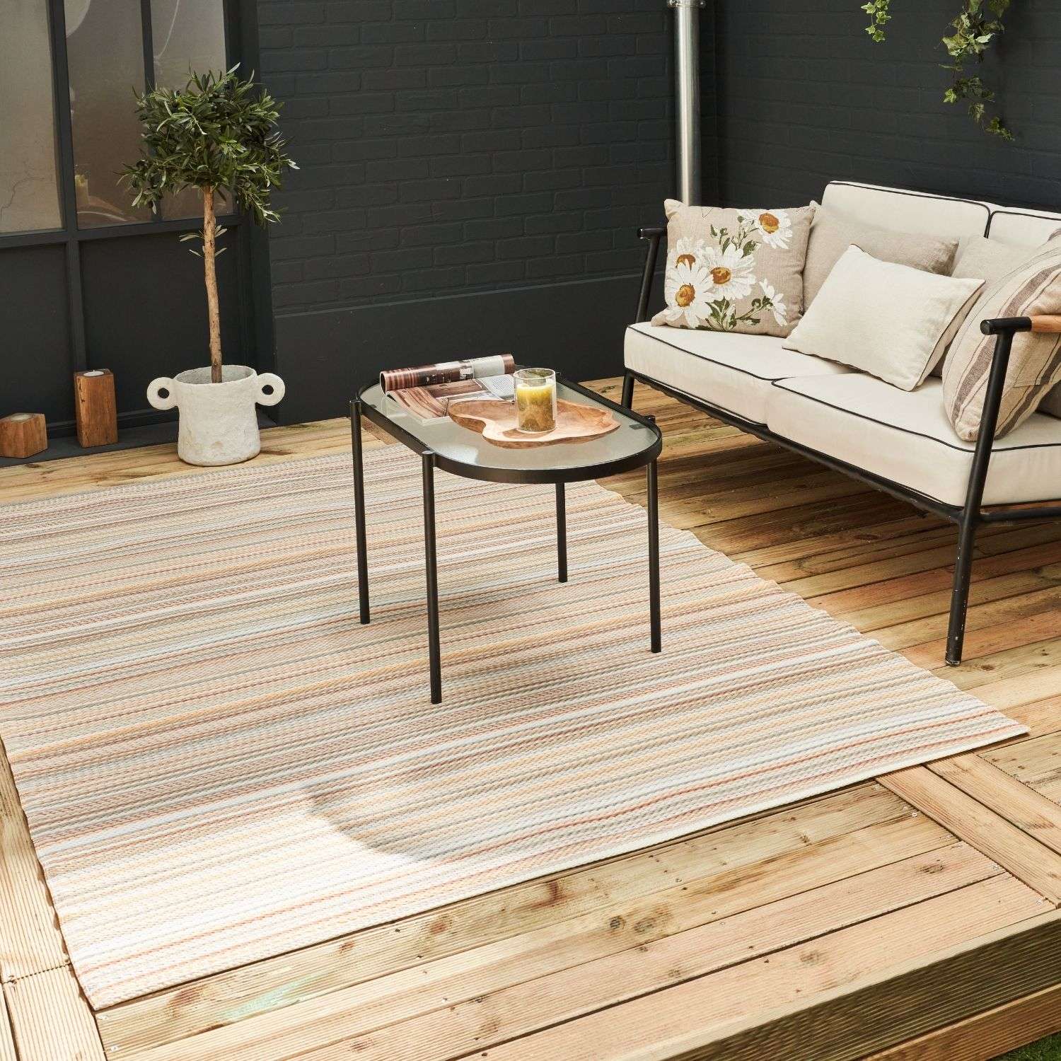 Rainbow Outdoor Rug Beige Rattan Natural Contemporary