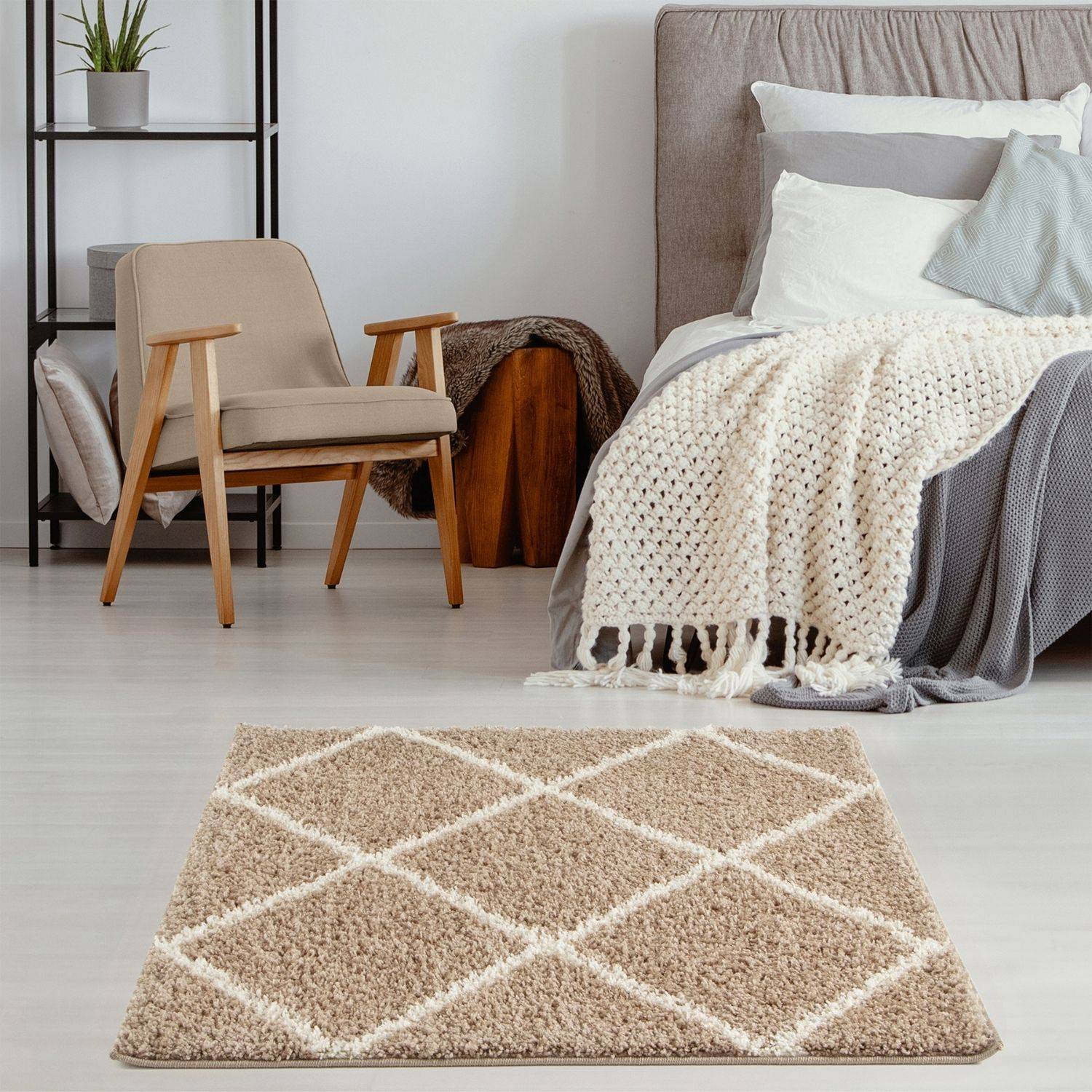 Moroccan Beige Shaggy Natural Rug