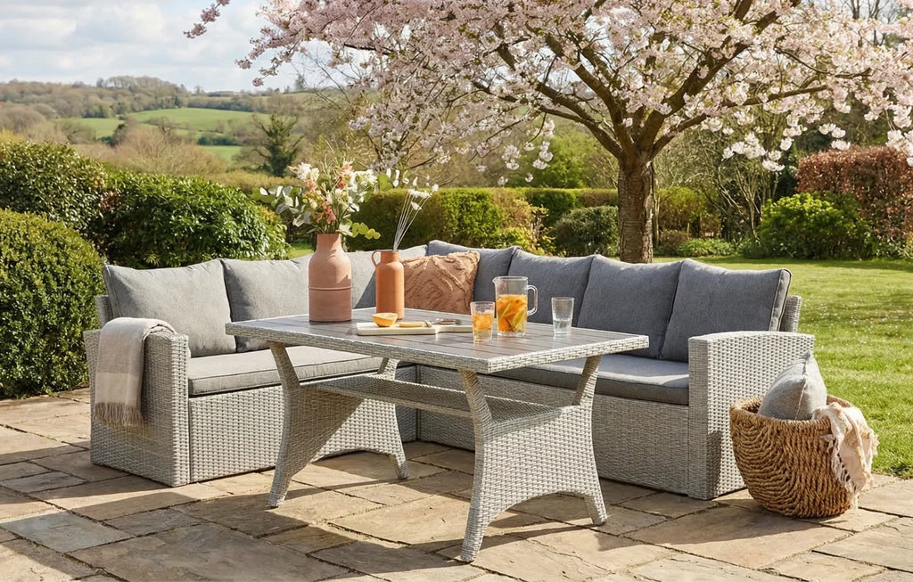 Stockholm 6 Seat Grey Rattan Corner Garden Dining & Lounge Set