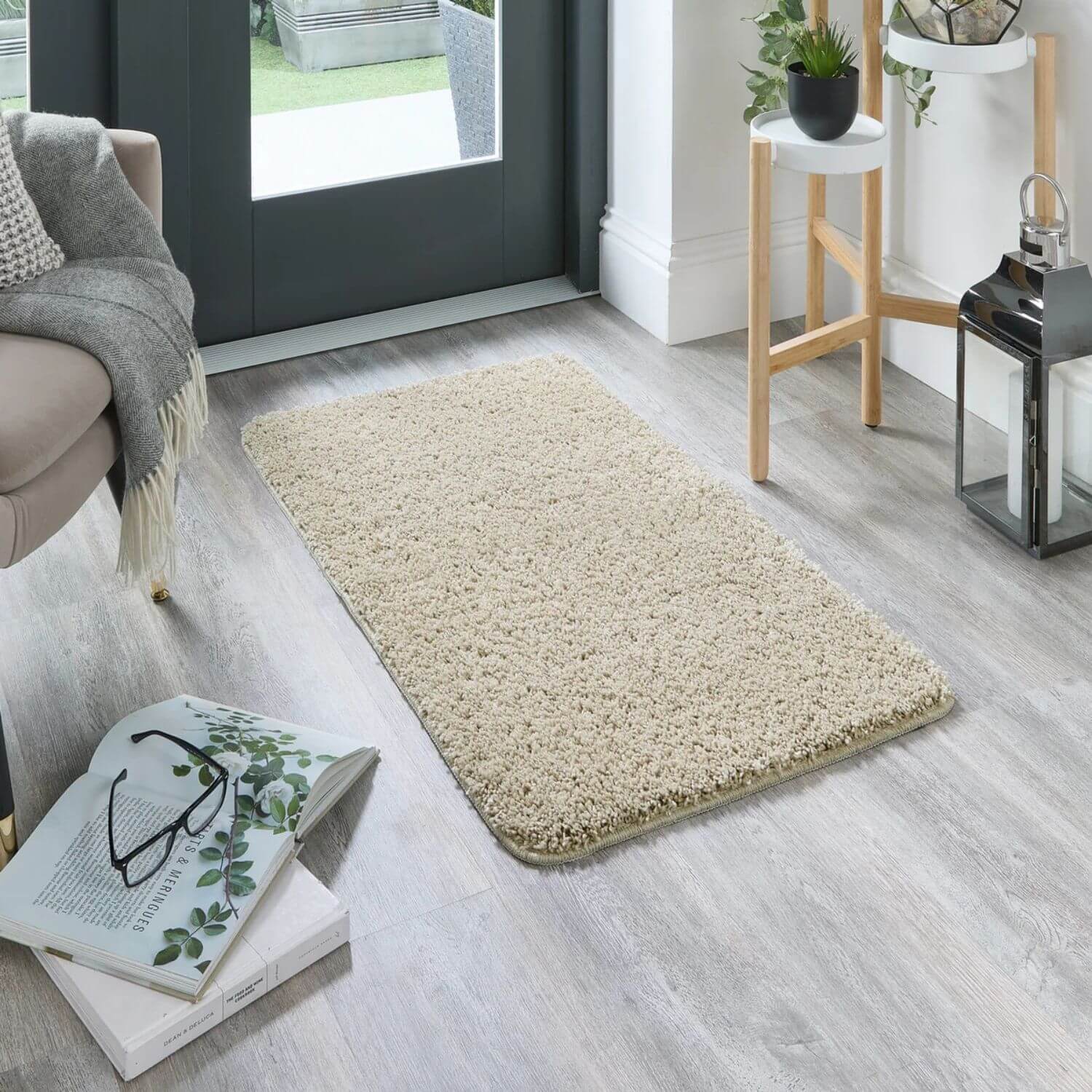 Washable Stone Shaggy Natural Rug